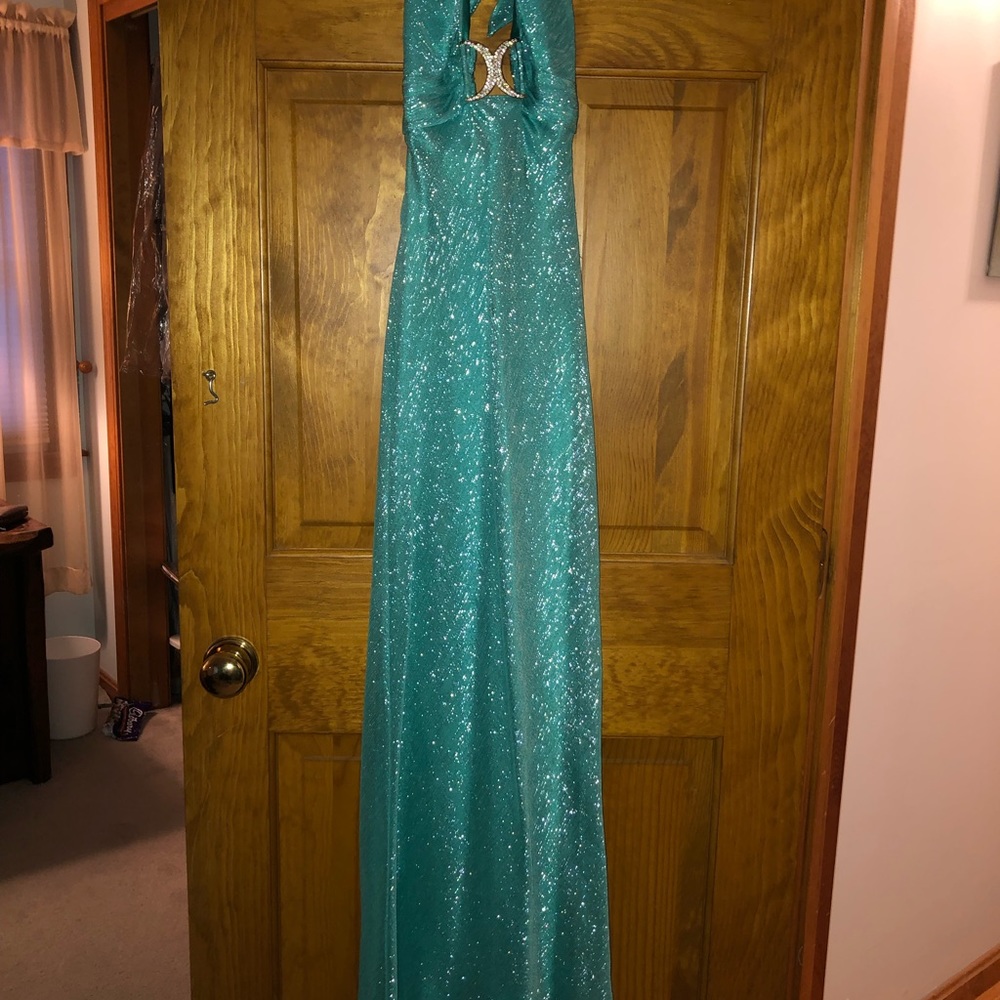 Shiny turquoise prom dress